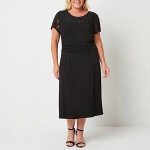 Perceptions Woman Black Lace Midi Dress 2X
